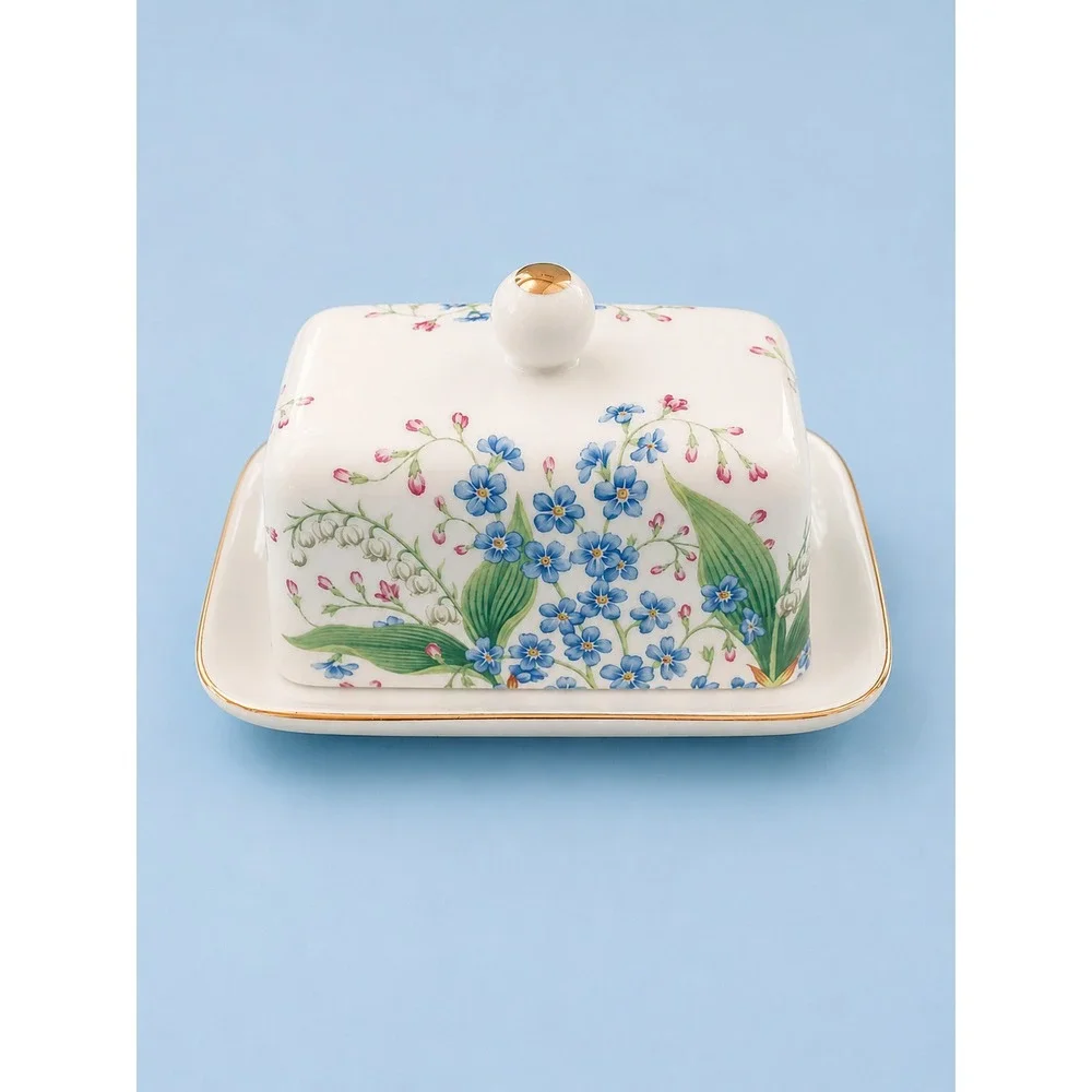 Grace Teaware Porcelain Covered Butter Dish Blue Lilly of the Valley NEW 1/2 Lb